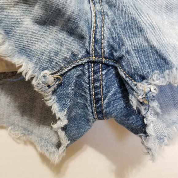 American Eagle shorts 2 distressed denim jean micro mini low rise Y2K whiskered - Picture 7 of 14